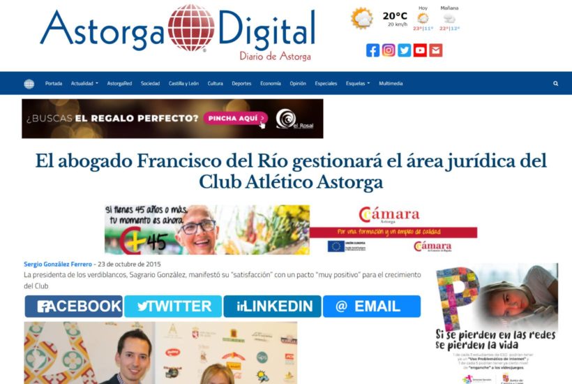 El abogado Francisco del Río gestionará el área jurídica del Club Atlético Astorga